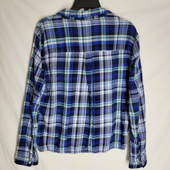 Gap Women's Long Sleeve Shirt Blue White Plaid Elastic Waist V Neck Size Medium - Picture 5 of 7